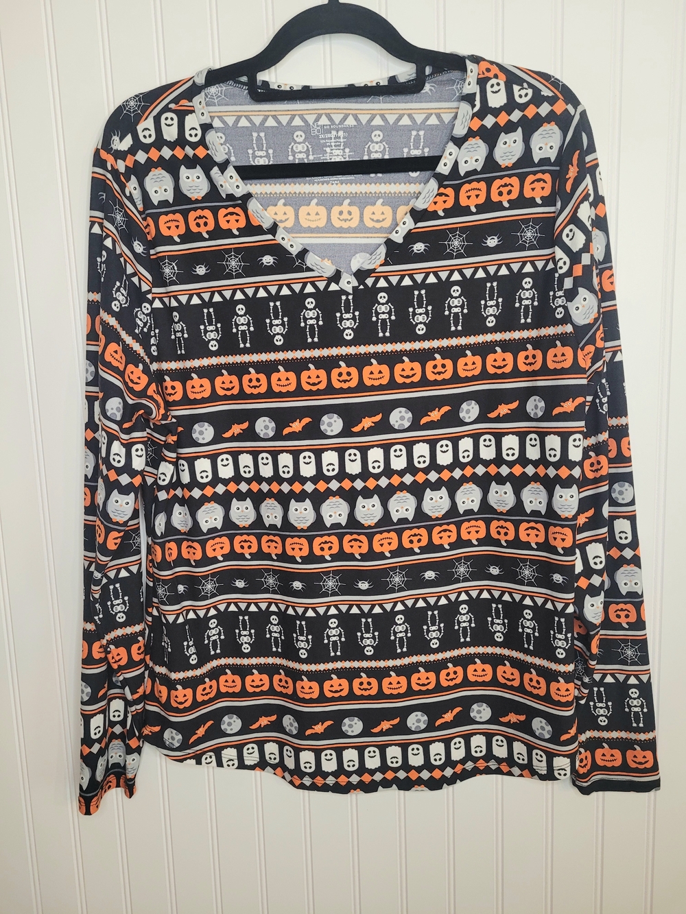 Halloween V-Neck Long Sleeve Tee - Orange & Black Size 2X EUC